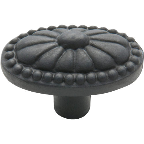 Cupboard Knob Ornate Iron Matt Black H35xW54xP36mm in Matt Black