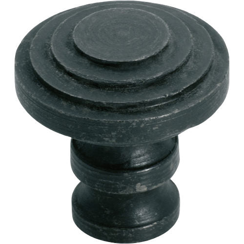 Cupboard Knob Stepped Iron Matt Black D30xP36mm in Matt Black