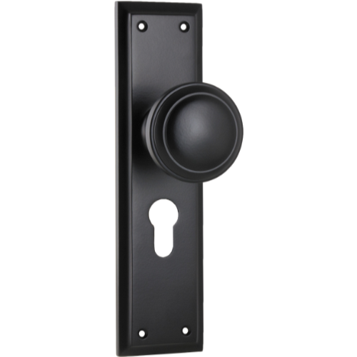 Door Knob Milton Euro Pair Matt Black H200xW50xP73mm in Matt Black