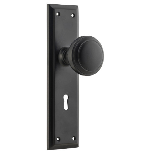 Door Knob Milton Lock Pair Matt Black H200xW50xP73mm in Matt Black