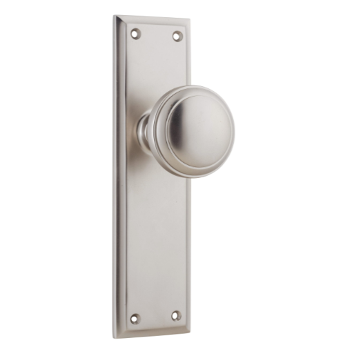 Door Knob Milton Latch Pair Satin Nickel H200xW50xP73mm in Satin Nickel