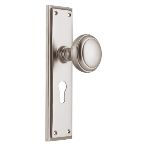 Door Knob Milton Euro Pair Satin Nickel H200xW50xP73mm in Satin Nickel