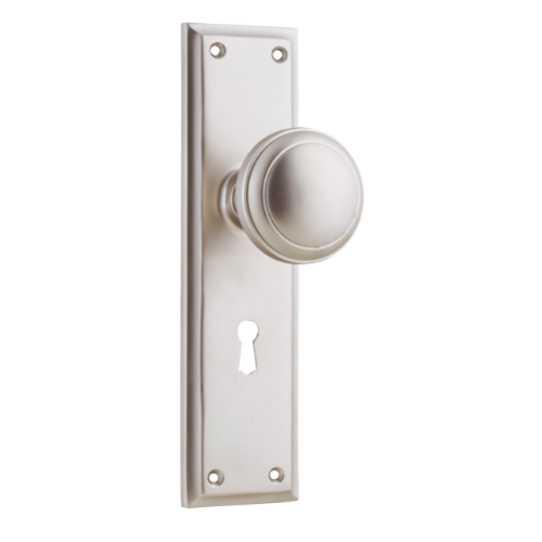 Door Knob Milton Lock Pair Satin Nickel H200xW50xP73mm in Satin Nickel