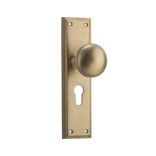 Door Knob Milton Euro Pair Satin Brass H200xW50xP73mm in Satin Brass