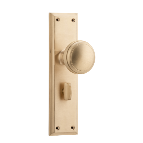 Door Knob Milton Privacy Pair Satin Brass H200xW50xP73mm in Satin Brass