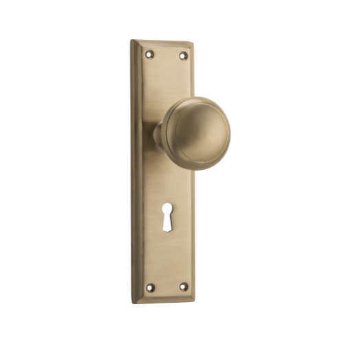 Door Knob Milton Lock Pair Satin Brass H200xW50xP73mm in Satin Brass