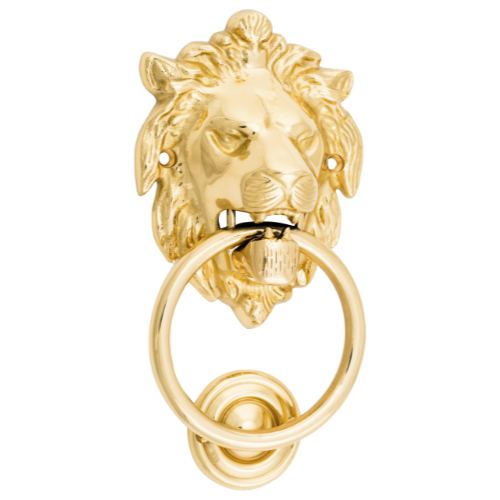 Door Knocker Lion Polished Brass D93xP55mm BP103x135mm in Polished Brass