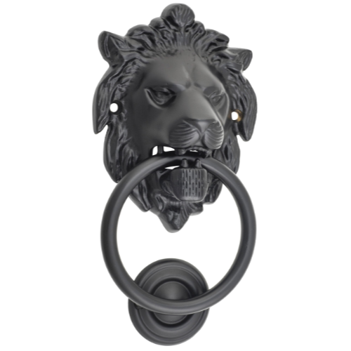 Door Knocker Lion Matt Black D93xP55mm BP103x135mm in Matt Black