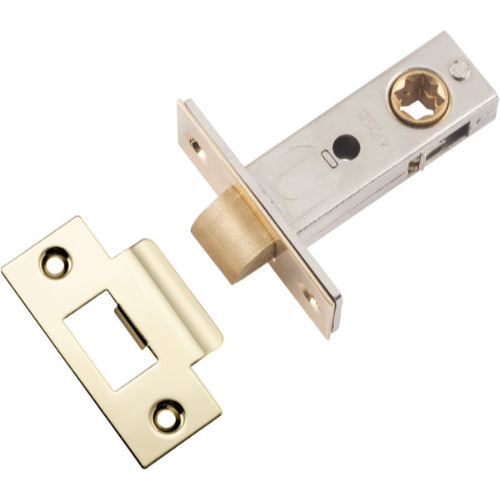 Tube Latch Split Cam Hard Sprung 'T' Striker Polished Brass Backset 45mm in Polished Brass