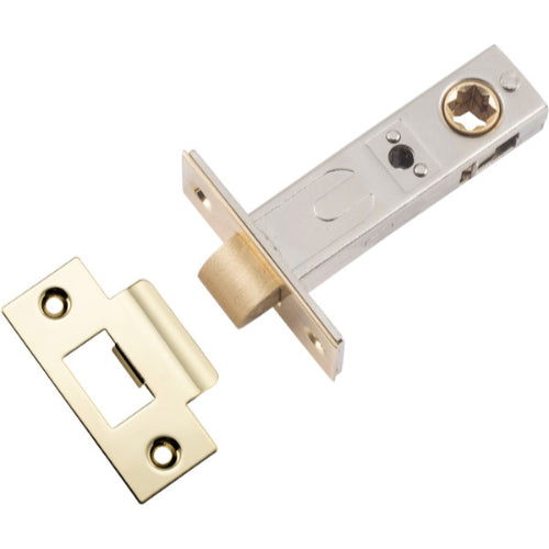 Tube Latch Split Cam Hard Sprung 'T' Striker Polished Brass Backset 60mm in Polished Brass