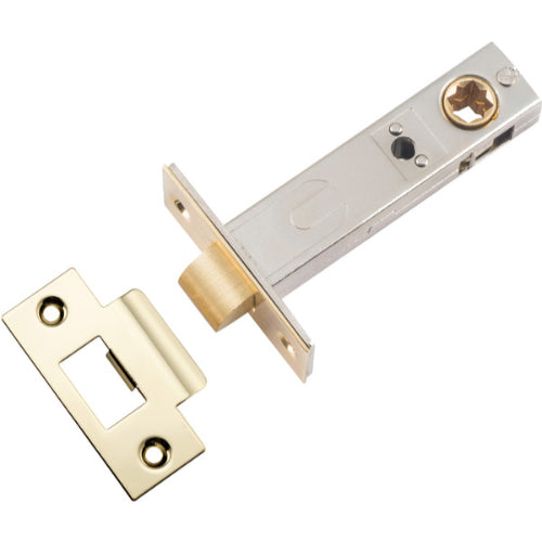 Tube Latch Split Cam Hard Sprung 'T' Striker Polished Brass Backset 70mm in Polished Brass