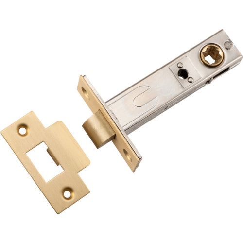 Tube Latch Split Cam Hard Sprung 'T' Striker Brushed Brass Backset 70mm in Brushed Brass