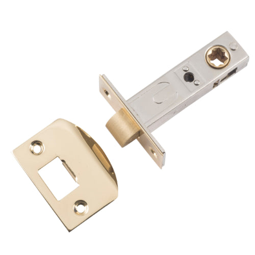 Tube Latch Split Cam Hard Sprung 'D' Striker Polished Brass Backset 60mm in Polished Brass