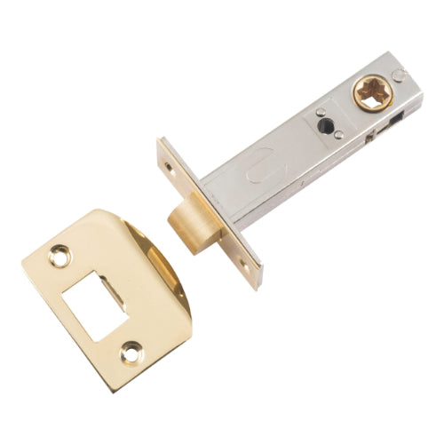 Tube Latch Split Cam Hard Sprung 'D' Striker Polished Brass Backset 70mm in Polished Brass