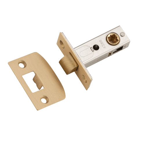 Tube Latch Split Cam Hard Sprung 'D' Striker Satin Brass Backset 45mm in Satin Brass