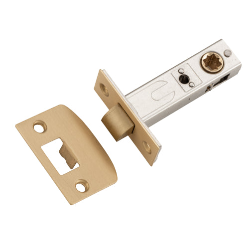 Tube Latch Split Cam Hard Sprung 'D' Striker Satin Brass Backset 60mm in Satin Brass