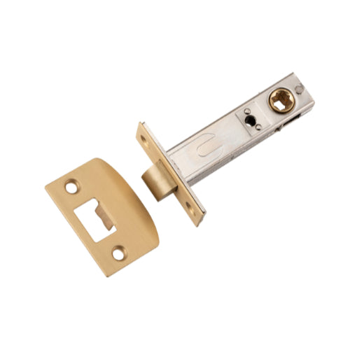 Tube Latch Split Cam Hard Sprung 'D' Striker Satin Brass Backset 70mm in Satin Brass