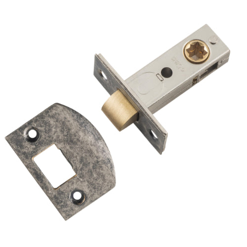 Tube Latch Split Cam Hard Sprung 'D' Striker Rumbled Nickel Backset 45mm in Rumbled Nickel