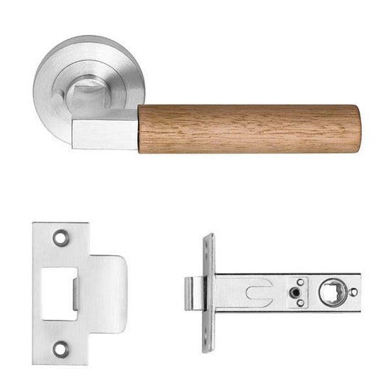 Timber Lanex set on R10 inc. latch bolt 60mm B/S - SATIN CHROME/OAK/OILED in Satin Chrome