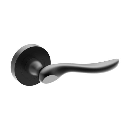 CATALONA Door Handles on Ø52mm Rose (Latch/Lock Sold Separately) in Black Teflon