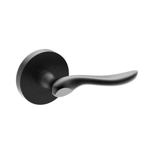 CATALONA Door Handles on Ø65mm Rose (Latch/Lock Sold Seperately) in Black Teflon