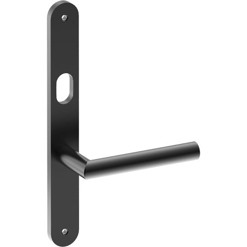 CETINA Door Handle on B01 INTERNAL Australian Standard Backplate with Cylinder Hole, Visible Fixing (Half Set) 64mm CTC in Black Teflon