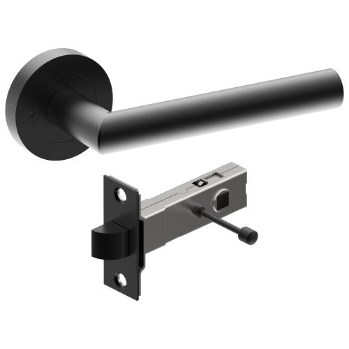 CETINA Door Handles on Ø52mm Integrated Privacy Rose inc. Latch in Black Teflon