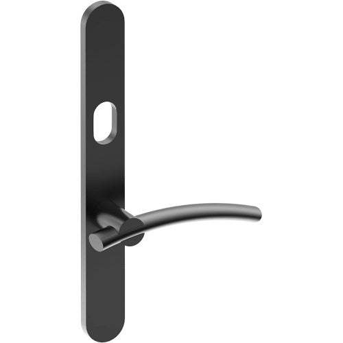 LAGUNA Door Handle on B01 EXTERNAL Australian Standard Backplate with Cylinder Hole, Concealed Fixing (Half Set) 64mm CTC in Black Teflon