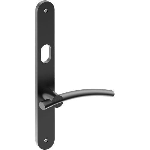 LAGUNA Door Handle on B01 INTERNAL Australian Standard Backplate with Cylinder Hole, Visible Fixing (Half Set) 64mm CTC in Black Teflon