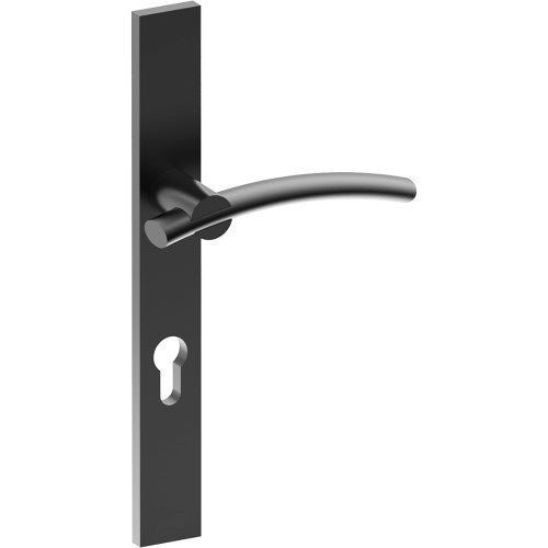 LAGUNA Door Handle on B02 EXTERNAL European Standard Backplate with Cylinder Hole, Concealed Fixing (Half Set) 85mm CTC in Black Teflon