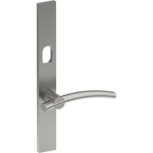 LAGUNA Door Handle on B02  EXTERNAL Australian Standard Backplate with Cylinder Hole, Concealed Fixing (Half Set) 64mm CTC in Satin Stainless