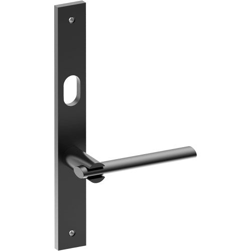 PRONTO Door Handle on B02 INTERNAL Australian Standard Backplate with Cylinder Hole, Visible Fixing (Half Set) 64mm CTC in Black Teflon