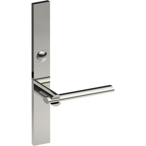 PRONTO Door Handle on B02 EXTERNAL Australian Standard Backplate with Emergency Release, Concealed Fixing (Half Set) 64mm CTC in Polished Stainless