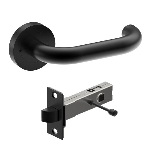 SAFETY Door Handles on Ø52mm Integrated Privacy Rose inc. Latch in Black Teflon