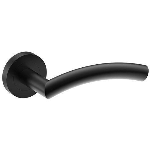 TRIESTE Door Handles on Ø52mm Rose (Latch/Lock Sold Separately) in Black Teflon