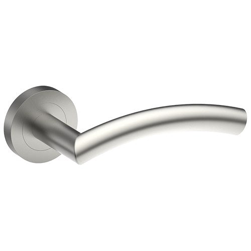 TRIESTE Door Handles on Ø52mm Rose (Latch/Lock Sold Separately) in Satin Stainless