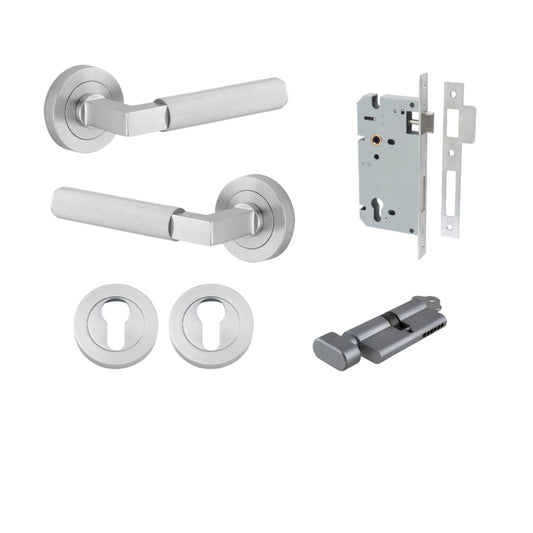 Door Lever Brunswick Rose Round Pair Brushed Chrome L120xP60mm BPD52mm Mortice Lock Euro Brushed Chrome CTC85mm Backset 60mm Euro Cylinder Key Thumb 5 Pin Brushed Chrome 65mm KA4 Escutcheon Euro Concealed Fix Round Pair Brushed Chrome D52xP10mm in Brushed