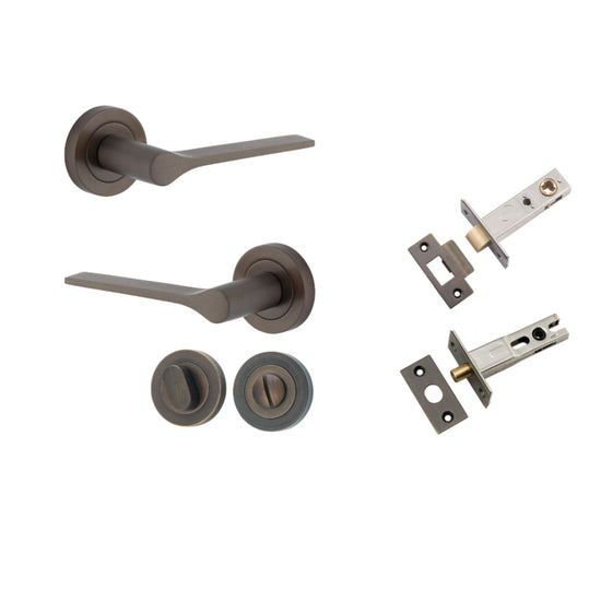 Door Lever Como Rose Round Signature Brass L119xP62mm BPD52mm Privacy Kit, Tube Latch Split Cam 'T' Striker Signature Brass Backset 60mm, Privacy Bolt Round Bolt Signature Brass Backset 60mm, Privacy Turn Oval Concealed Fix Round D52xP23mm in Signature Br