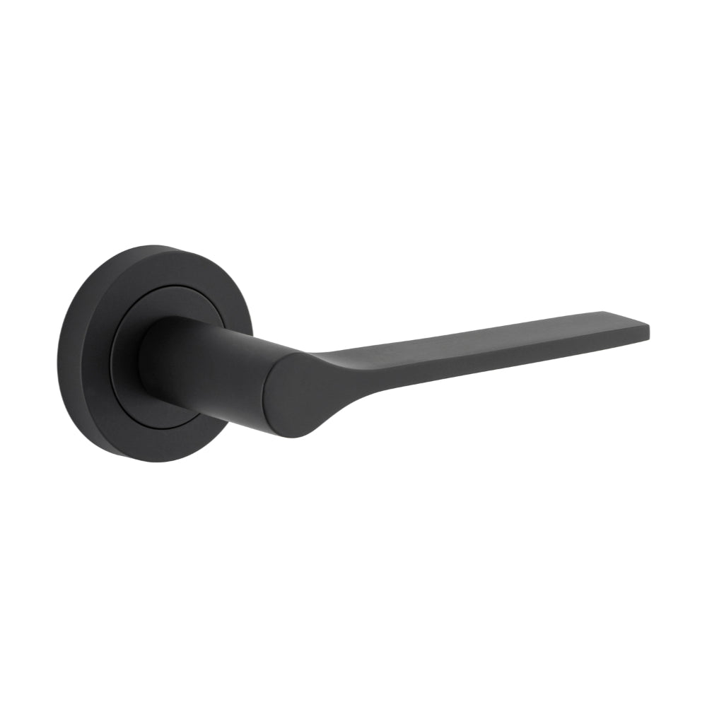 Door Lever Como Round Rose Pair Matt Black L135xP62 BPD52mm in Matt Black