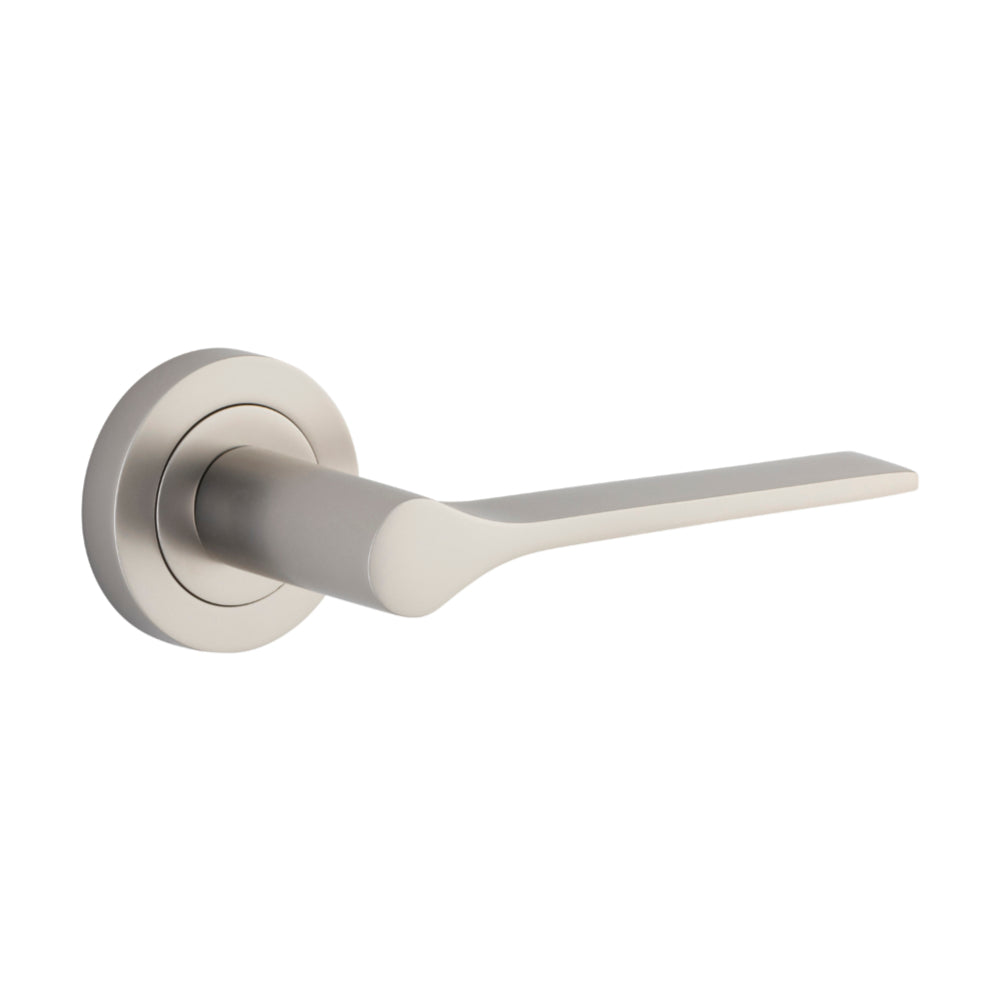 Door Lever Como Lever Round Rose Pair Satin Nickel L135mmxP62 BPD52mm

(Latch/Lock Sold Separately) in Satin Nickel