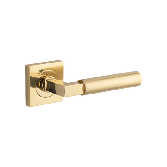 Door Lever Berlin Square Rose Pair Polished Brass L139xP60mm BP52x52mm in Polished Brass