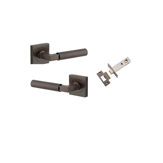 Door Lever Berlin Rose Square Signature Brass L120xP60mm BPH52xW52mm Passage Kit, Tube Latch Split Cam 'T' Striker Signature Brass Backset 60mm in Signature Brass