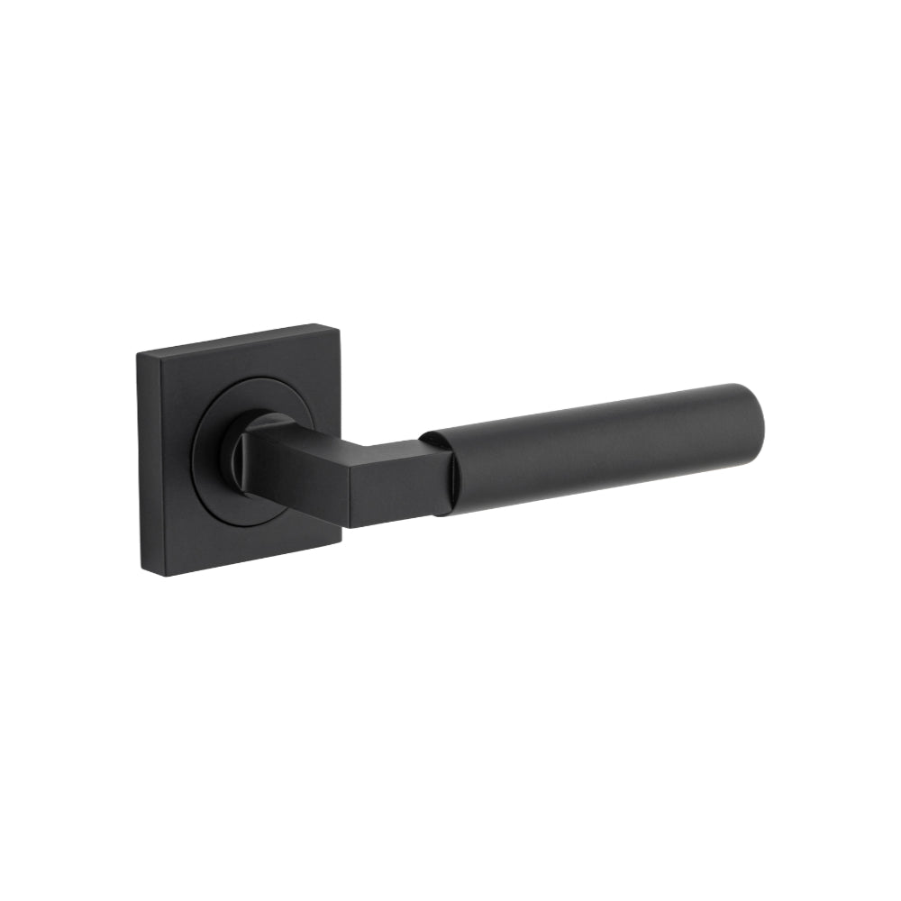 Door Lever Berlin Square Rose Pair Matt Black L139xP60mm BP52x52mm in Matt Black