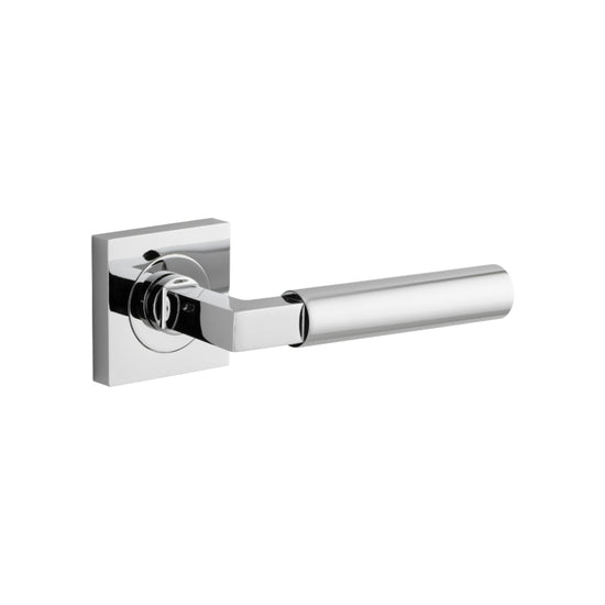 Door Lever Berlin Square Rose Pair Polished Chrome L139xP60mm BP52x52mm in Polished Chrome