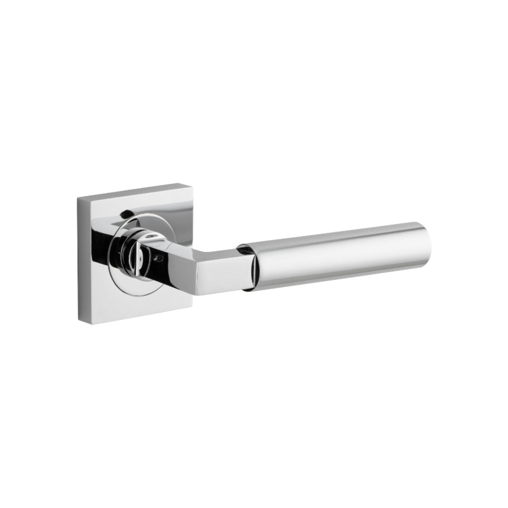 Door Lever Berlin Square Rose Pair Polished Chrome L139xP60mm BP52x52mm in Polished Chrome