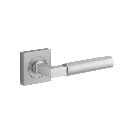 Door Lever Berlin Square Rose Pair Brushed Chrome L139xP60mm BP52x52mm in Brushed Chrome