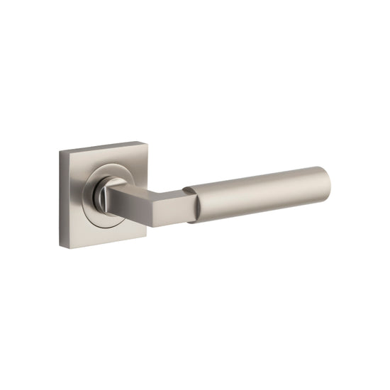 Door Lever Berlin Square Rose Pair Satin Nickel L139xP60mm BP52x52mm in Satin Nickel