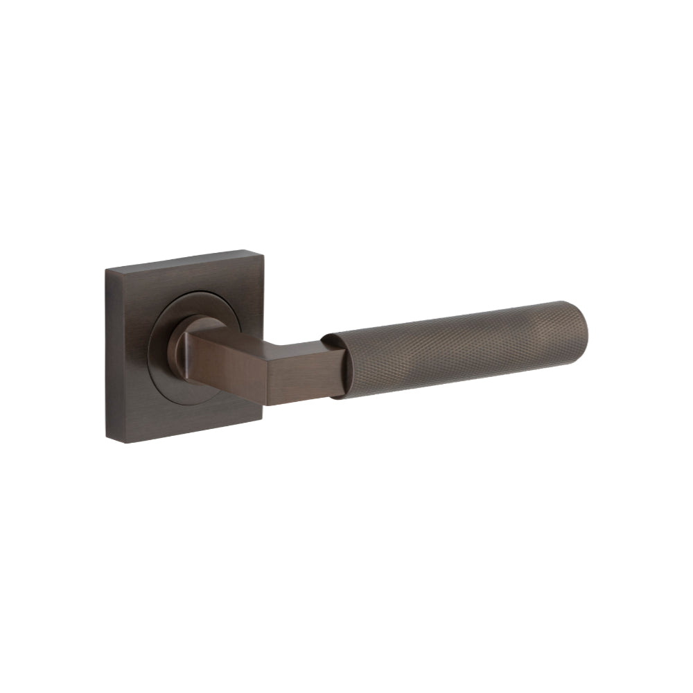 Door Lever Brunswick Knurled Square Rose Pair Signature Brass H52xW52xP60mm in Signature Brass