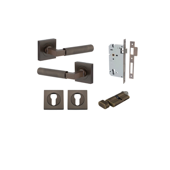 Door Lever Brunswick Rose Square Pair Signature Brass L120xP60mm BPH52xW52mm Mortice Lock Euro Signature Brass CTC85mm Backset 60mm Euro Cylinder Key Thumb 5 Pin Signature Brass 65mm KA4 Escutcheon Euro Concealed Fix Square Pair H52xW52xP10mm in Signature