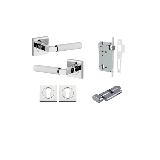 Door Lever Brunswick Rose Square Pair Polished Chrome L120xP60mm BPH52xW52mm Mortice Lock Euro Polished Chrome CTC85mm Backset 60mm Euro Cylinder Key Thumb 5 Pin Polished Chrome 65mm KA4 Escutcheon Euro Concealed Fix Square Pair H52xW52xP10mm in Polished